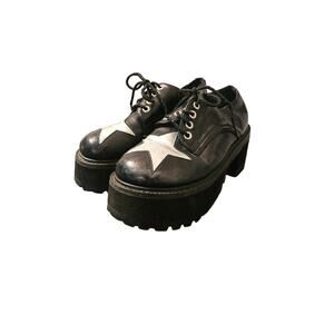 Morbid Threads Black Star Platform Shoes Womens size 5Y VTG 90's Goth Punk